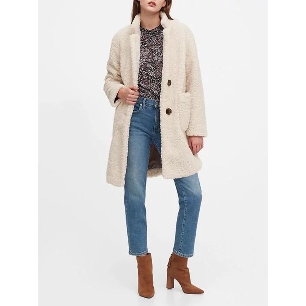 Banana Republic Faux Shearling Coat Beige Small